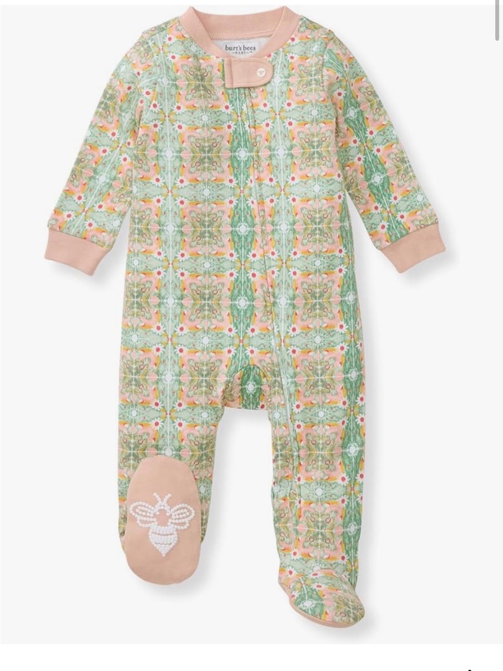 Burt's Bees Peach & Green Floral Footed One-Piece